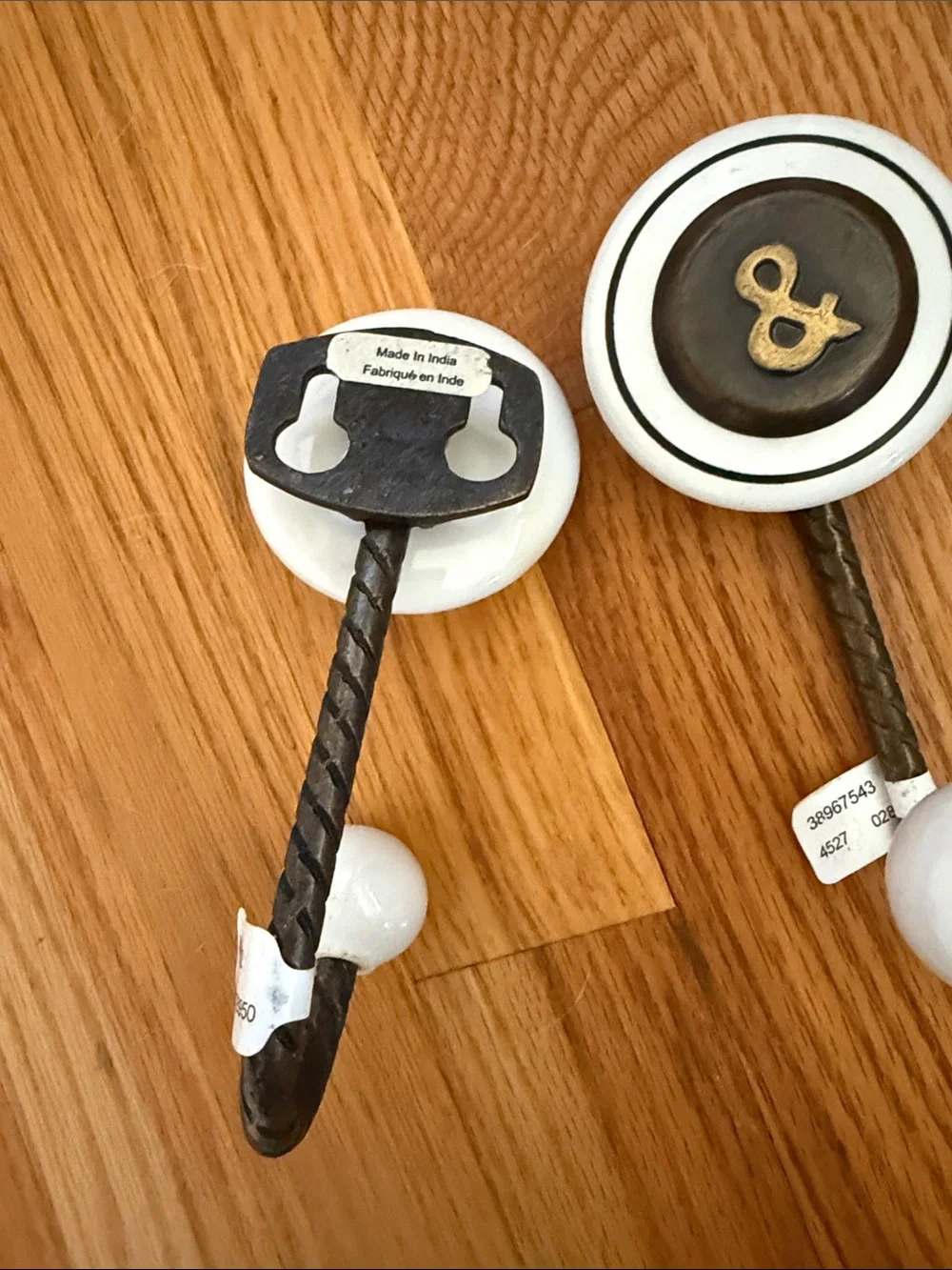 Anthropologie White and Bronze Monogram Wall Hooks (M & F & Ampersand)